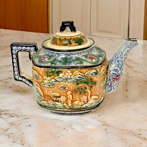 Teapot- vintage ceramic raised Asian  9 inches by 7 Inches